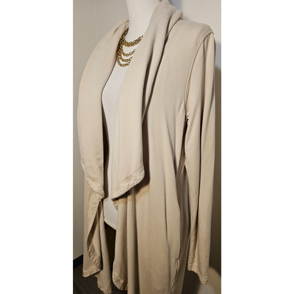 Mono B Womens Tan Fleece Inside Longline Cardigan Sweater Shawl Collar Medium M - Picture 3 of 5